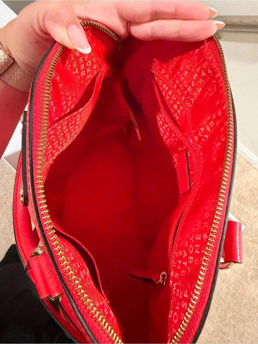 kate spade Red Pebbled Leather Dome Satchel with Crossbody Strap